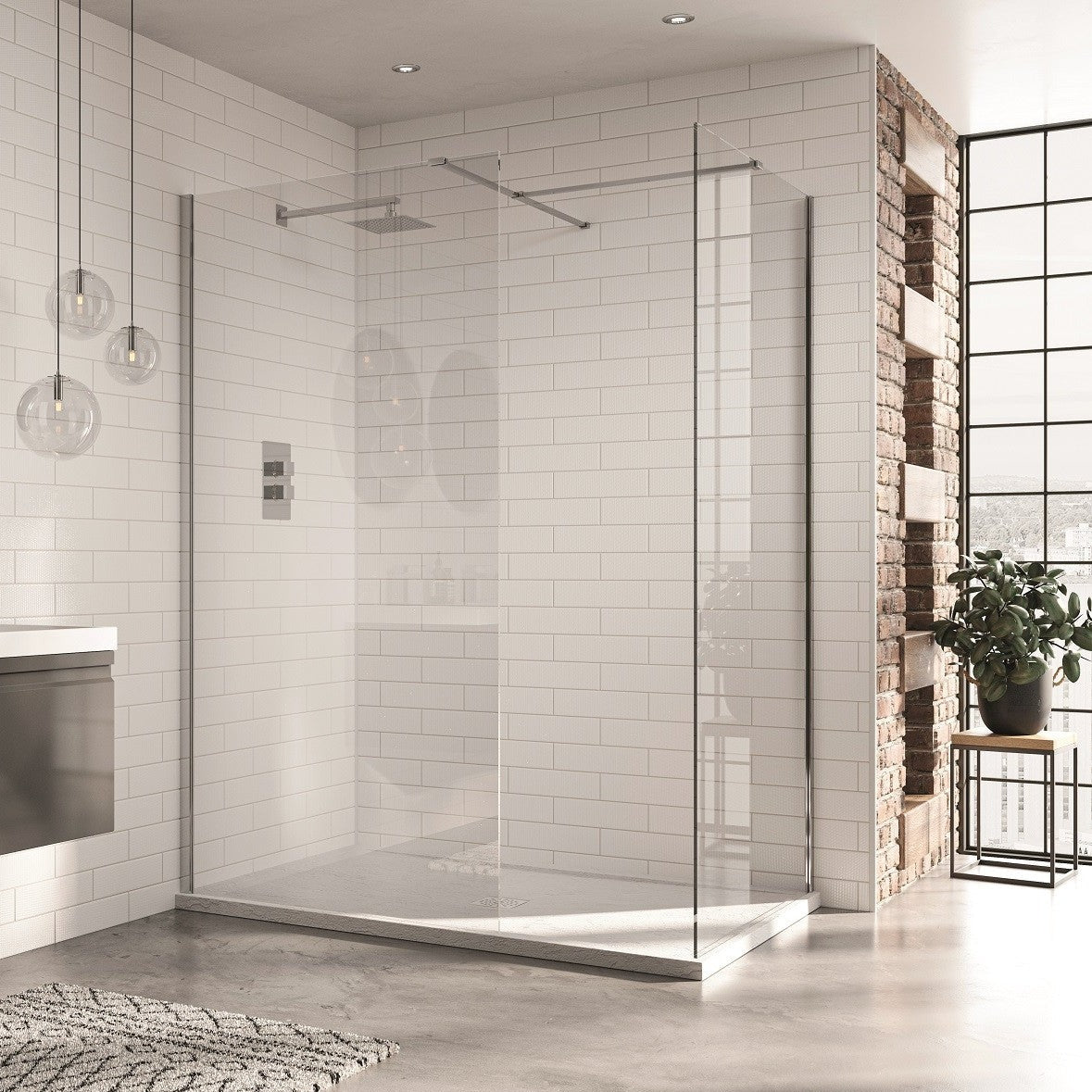 800mm Chrome Walk-in Shower Panel - Toughened Glass
