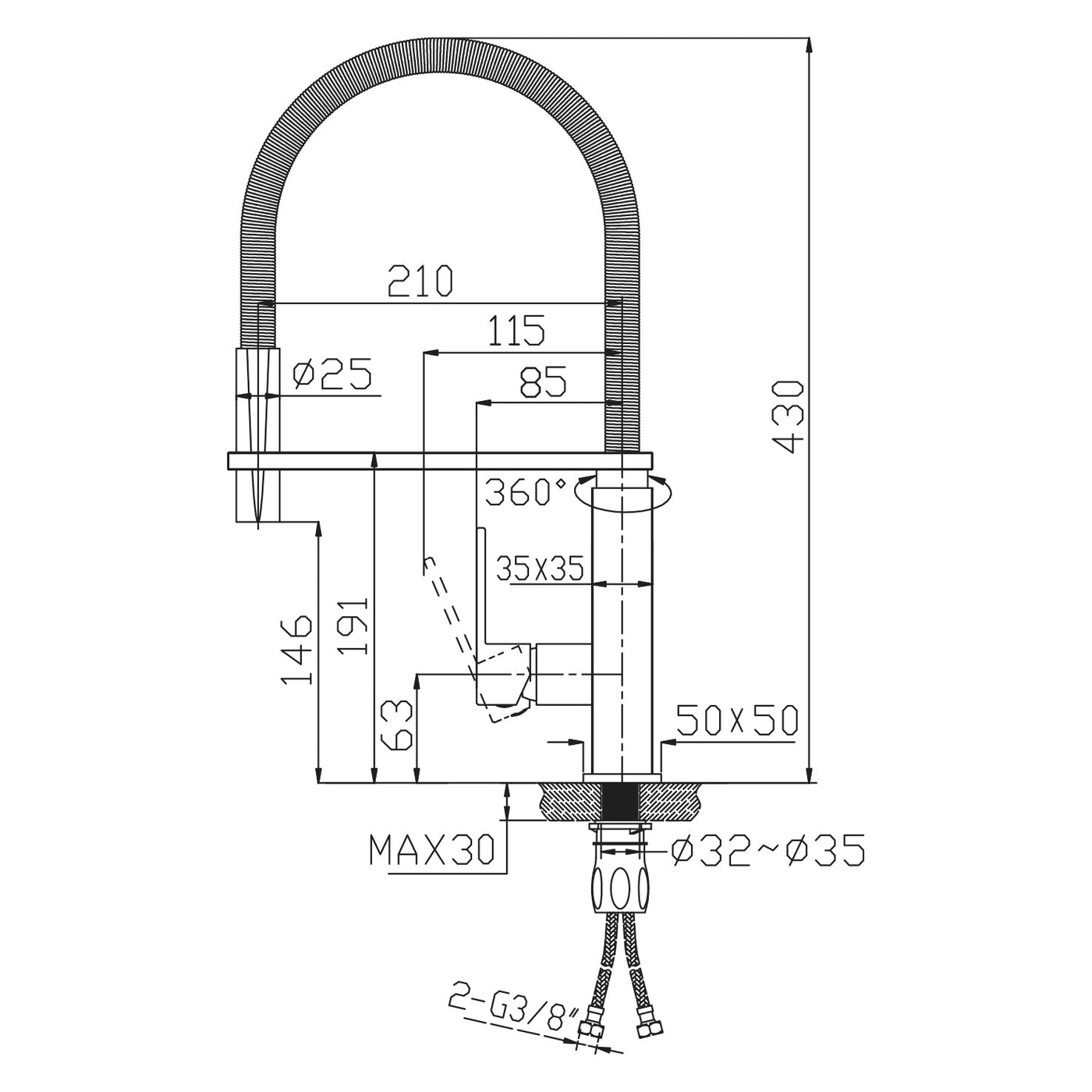 Kitchen mixer Tap with spring swivel spout and extendable hand shower - Letta London - 