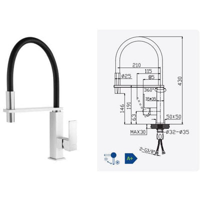 Kitchen mixer Tap with swivel spout and extendable hand shower - Letta London - 