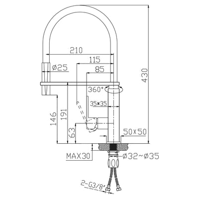 Kitchen mixer Tap with swivel spout and extendable hand shower - Letta London - 