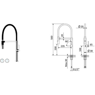 Kitchen Mixer Tap with Swivel Spout & Extendable Hand Spray - Letta London - 