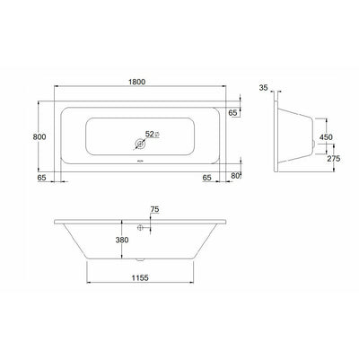 Large Double-Ended Bathtub - 1800 x 800mm - Letta London - 