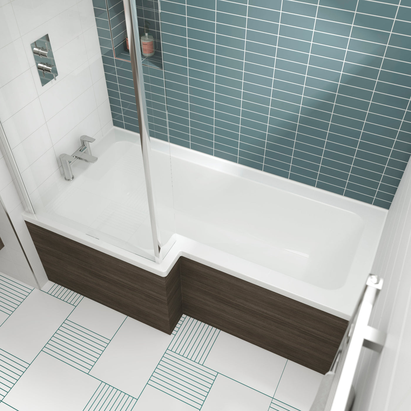 Left Hand Square Shower Bath - 1500mm - Letta London - Shower Bath