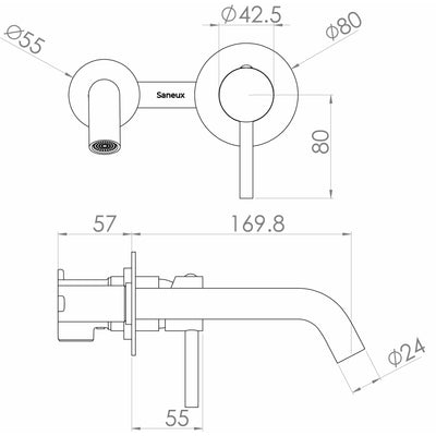 Saneux Wall Mounted Matte Black COS 2 Plates - Letta London - Basin Taps