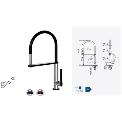 Mentha LED Kitchen Mixer Tap with Swivel Spout & Extendable Spray Head - Letta London - 