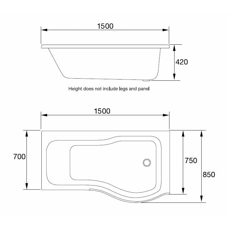 P-Shaped Shower Bath - Left Handed Frontline Luxury - Letta London - Shower Bath