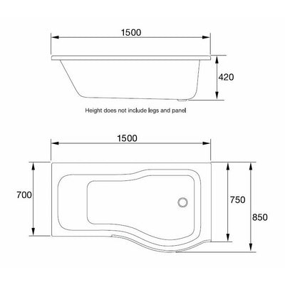 P-Shaped Shower Bath - Left Handed Frontline Luxury - Letta London - Shower Bath