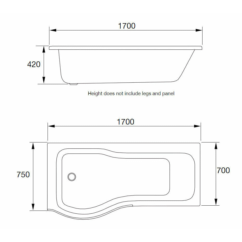 P-Shaped Shower Bath - Left Handed Frontline Luxury - Letta London - Shower Bath