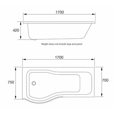 P-Shaped Shower Bath - Left Handed Frontline Luxury - Letta London - Shower Bath