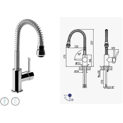 Professional Kitchen mixer tap with spring spout - 2 Spray Modes - Letta London - 