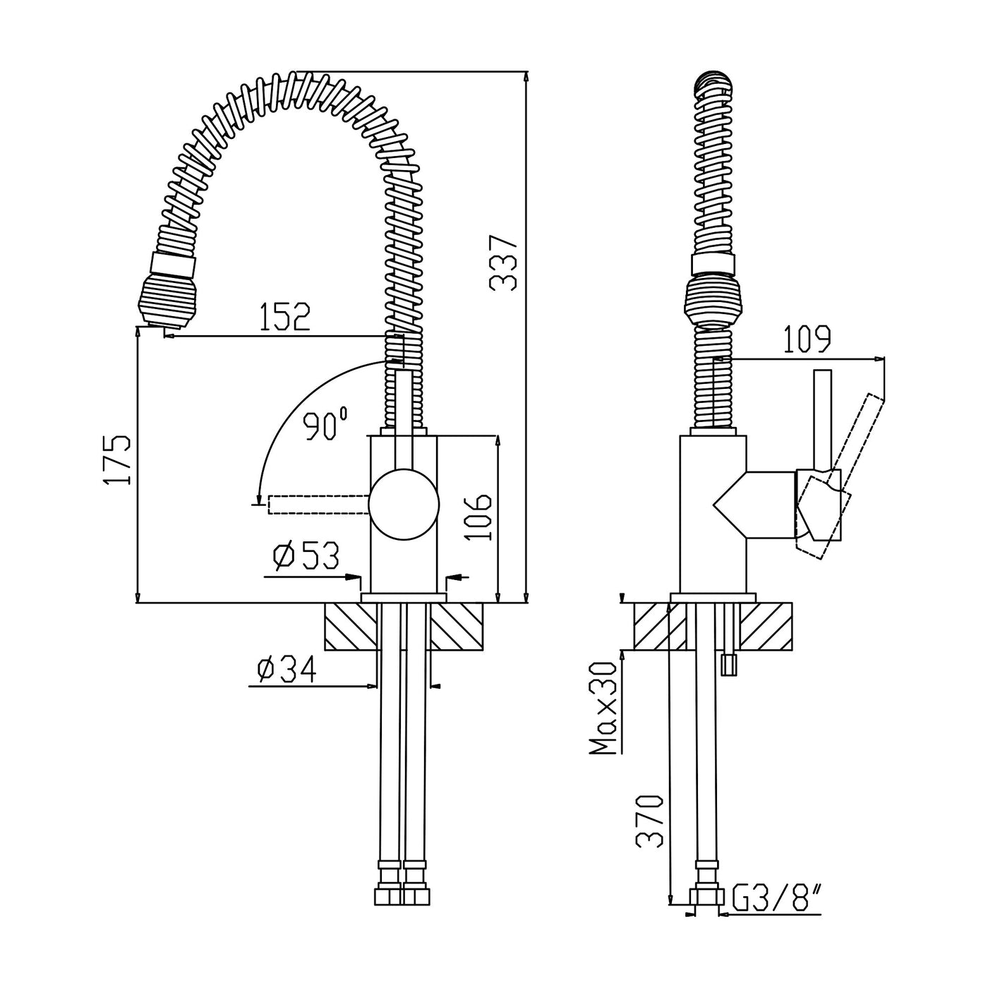 Professional Kitchen mixer tap with spring spout - 2 Spray Modes - Letta London - 