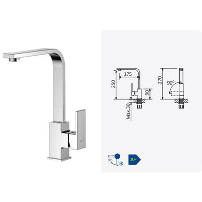 Quadra Kitchen Mixer Tap with swivel spout - 6l Per Minute flow rate - Letta London - 