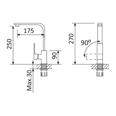 Quadra Kitchen Mixer Tap with swivel spout - 6l Per Minute flow rate - Letta London - 