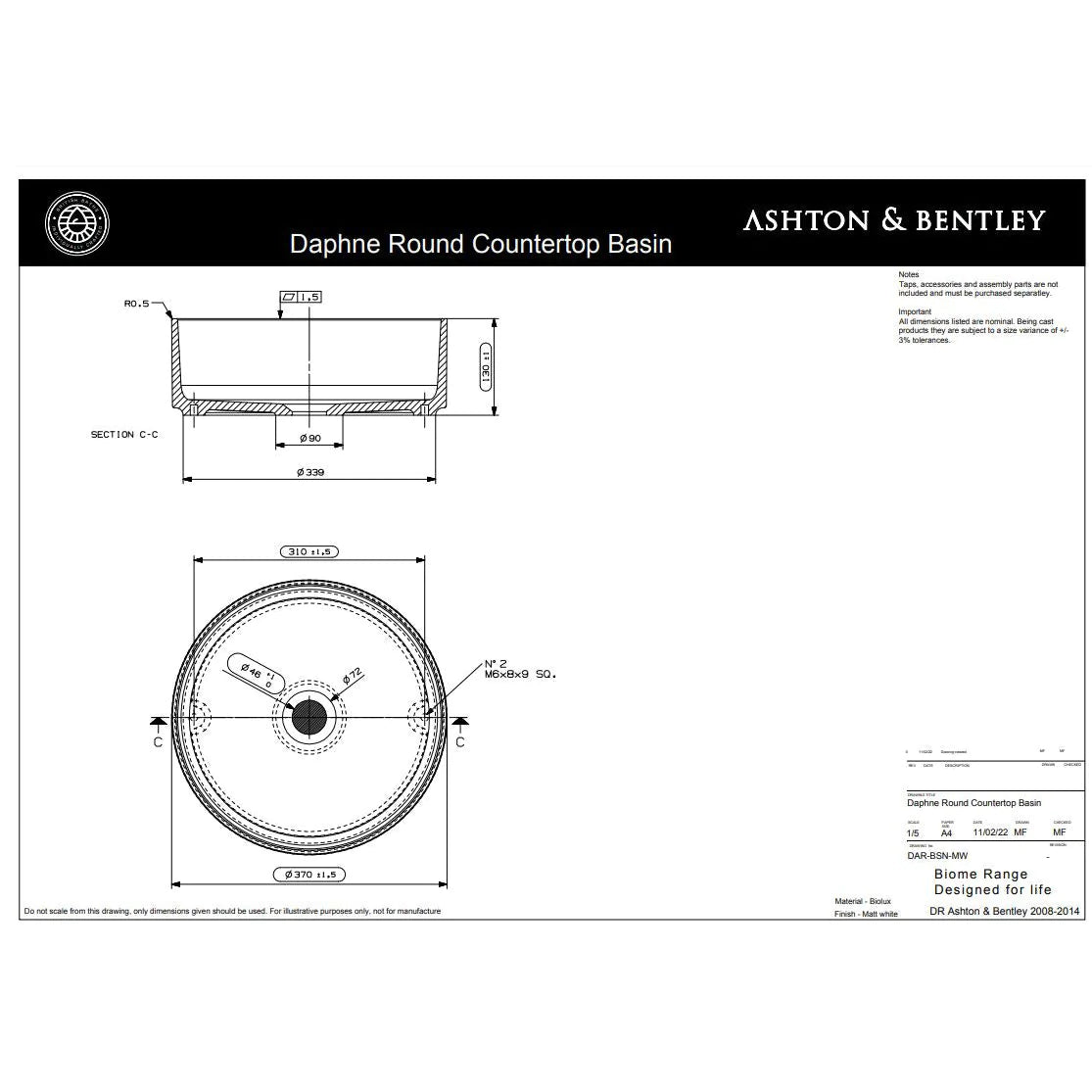 Round Countertop Basin 37cm | DAPHNE - Ashton & Bentley