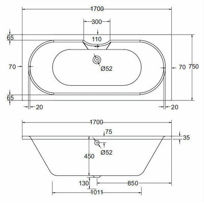 Round Double-Ended Straight Bath - 1700 x 750mm | Luna - Letta London - 