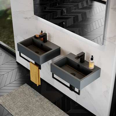 Saneux Anthracite Wall Mounted Washbasin 500mm - Letta London - Vanity Units