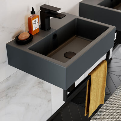 Saneux Anthracite Wall Mounted Washbasin 500mm - Letta London - Vanity Units