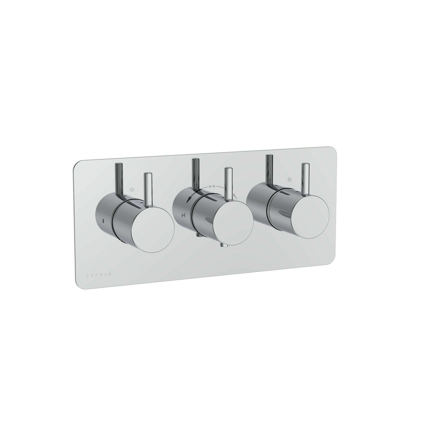 Saneux Chrome 3 hole - 3 Outlets thermostatic valve handle with plate, Round Landscape - Letta London - Thermostatic Showers