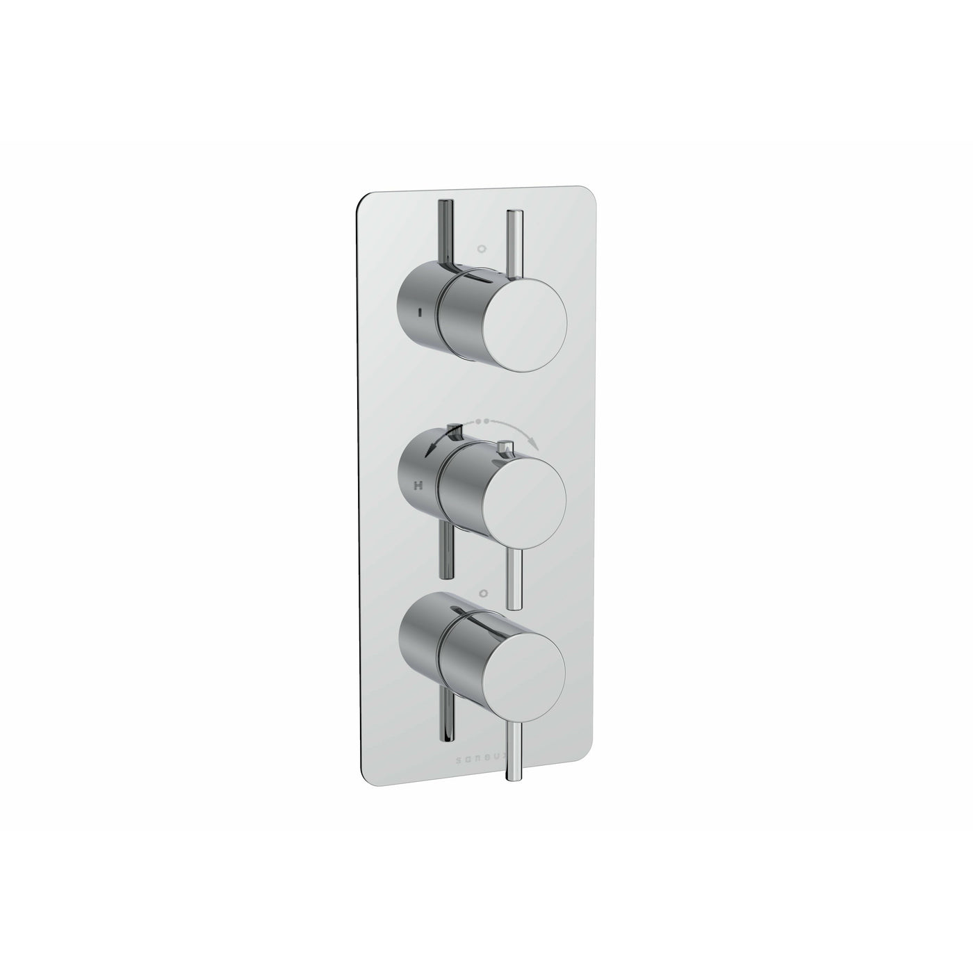 Saneux Chrome 3 hole - 3 Outlets thermostatic valve handle with plate, Round - Letta London - Thermostatic Showers