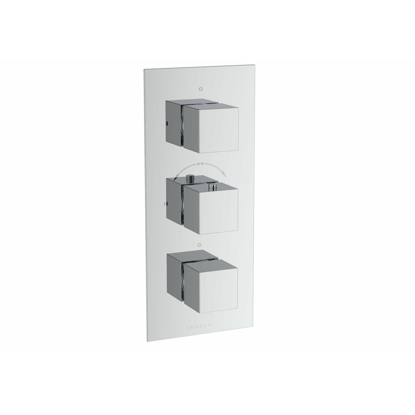 Saneux Chrome 3 hole 3 outlets thermostatic valve handle with plate, Square - Letta London - Thermostatic Showers