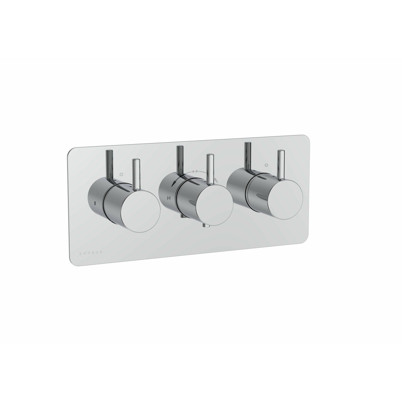 Saneux Chrome 3-way thermostatic valve - Landcape Version - Letta London - Thermostatic Showers