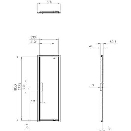 Saneux Chrome WOSH Pivot Shower Door - 800mm 6mm - Letta London - Pivot Doors