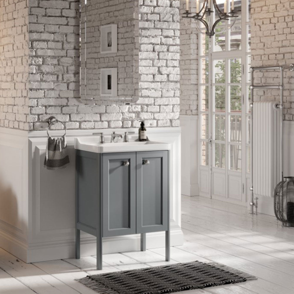 Saneux Dove Grey Floor Standing Vanity Unit and Sink (600mm) - Letta London - Floor Standing Vanity Units