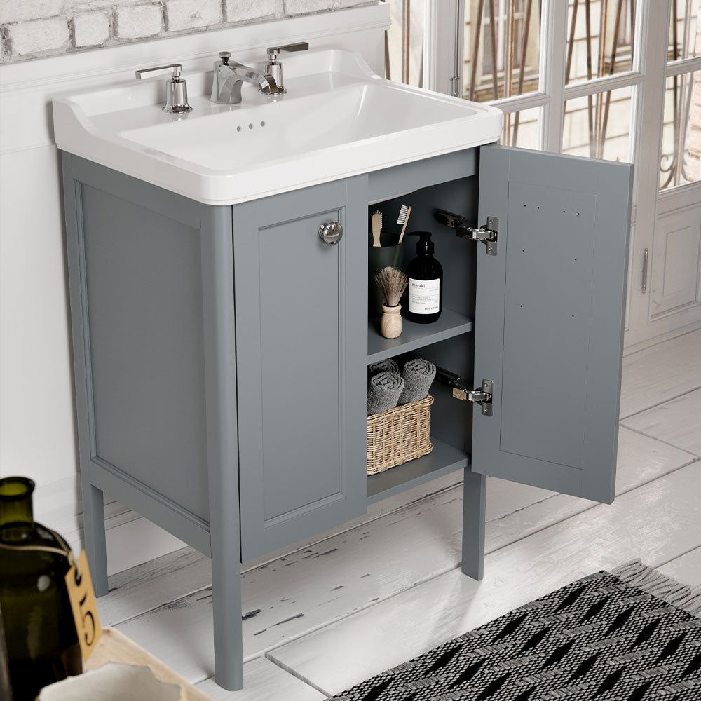 Saneux Dove Grey Floor Standing Vanity Unit and Sink (600mm) - Letta London - Floor Standing Vanity Units