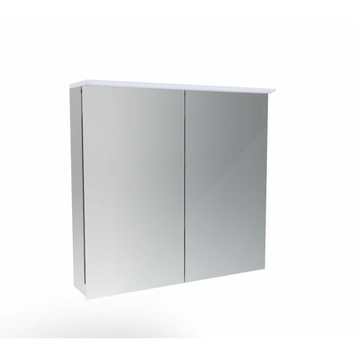 Saneux GLACIER+ 2 door Aluminium Cabinet (Reversible) H714 x W750 x D135mm Acrylic top profile, Black smoked glass shelved x2 - Letta London - Mirror Cabinets