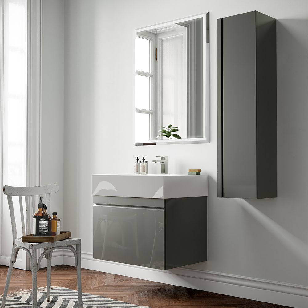 Saneux Gloss Grey Wall-Mounted Vanity Unit and Sink (500mm) - Letta London - Wall Hung Vanity Units