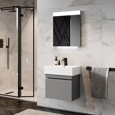 Saneux Gloss Grey Wall-Mounted Vanity Unit and Sink (500mm) - Letta London - Wall Hung Vanity Units