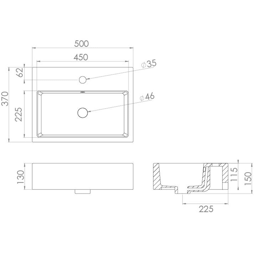 Saneux Gloss Grey Wall-Mounted Vanity Unit and Sink (500mm) - Letta London - Wall Hung Vanity Units