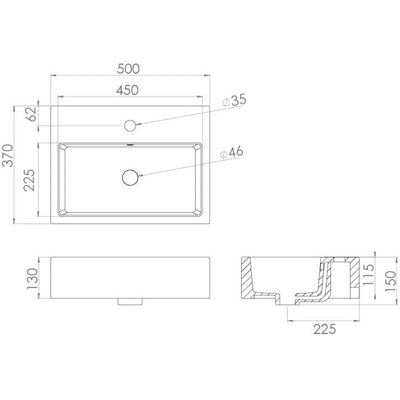 Saneux Gloss Grey Wall-Mounted Vanity Unit and Sink (500mm) - Letta London - Wall Hung Vanity Units