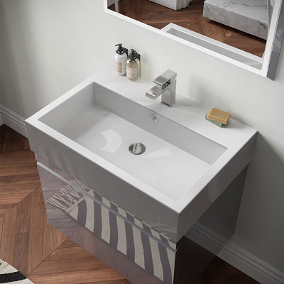 Saneux Gloss Grey Wall-Mounted Vanity Unit and Sink (500mm) - Letta London - Wall Hung Vanity Units