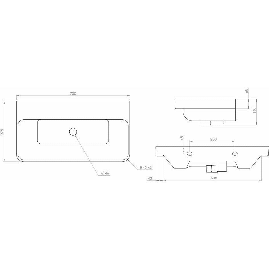 Saneux Gloss White HYDE 70x37cm Washbasin - 0TH Gloss White - Letta London - 