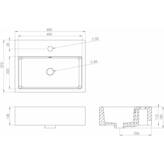 Saneux Gloss White MATTEO Washbasin 50 x 37cm - 1 TH - Letta London - 