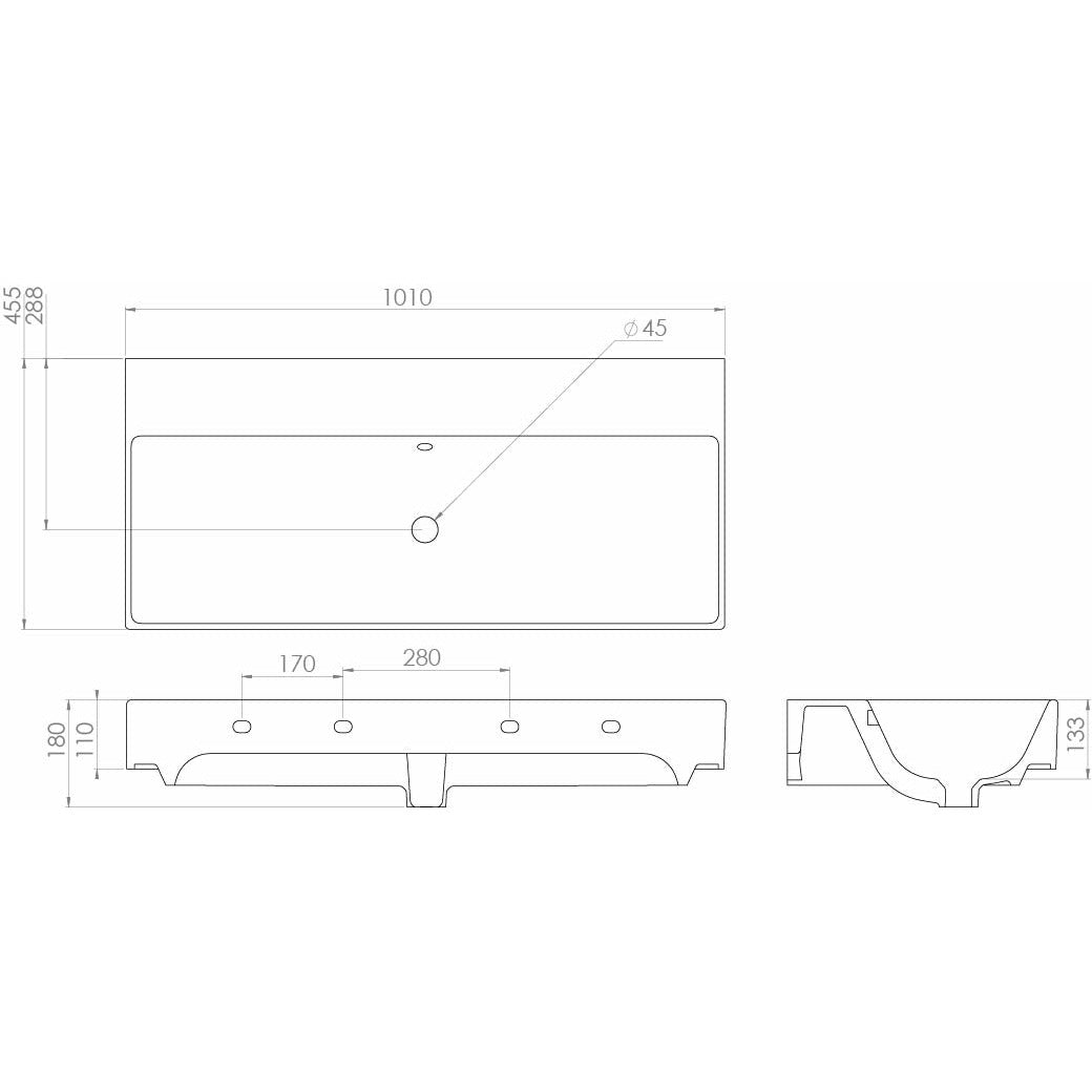 Saneux Gloss White QUADRO 100cm Washbasin 0TH Gloss White - Letta London - 