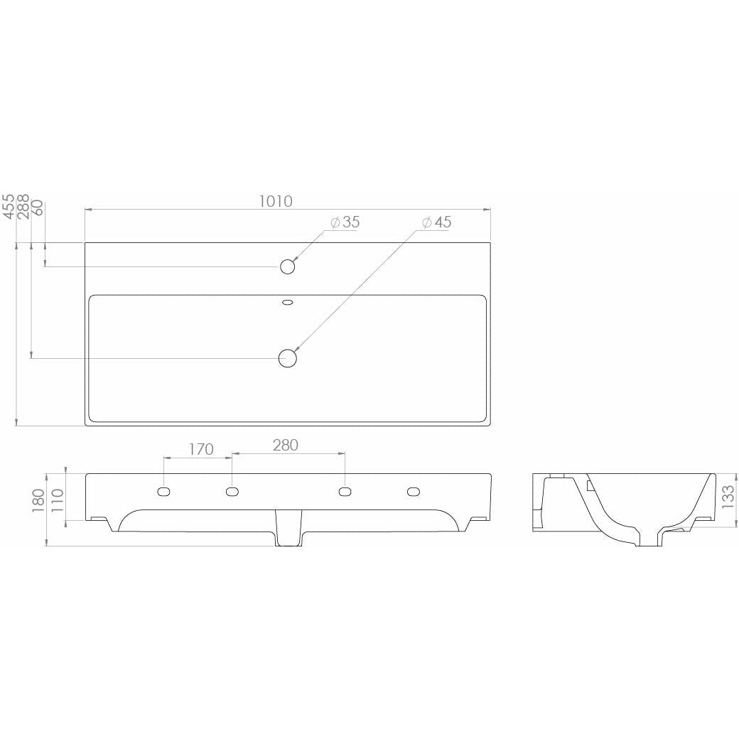 Saneux Gloss White QUADRO 100cm Washbasin 1TH Gloss White - Letta London - 
