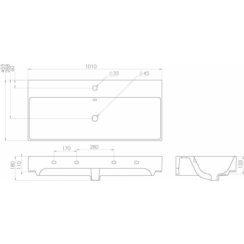 Saneux Gloss White QUADRO 100cm Washbasin 1TH Gloss White - Letta London - 