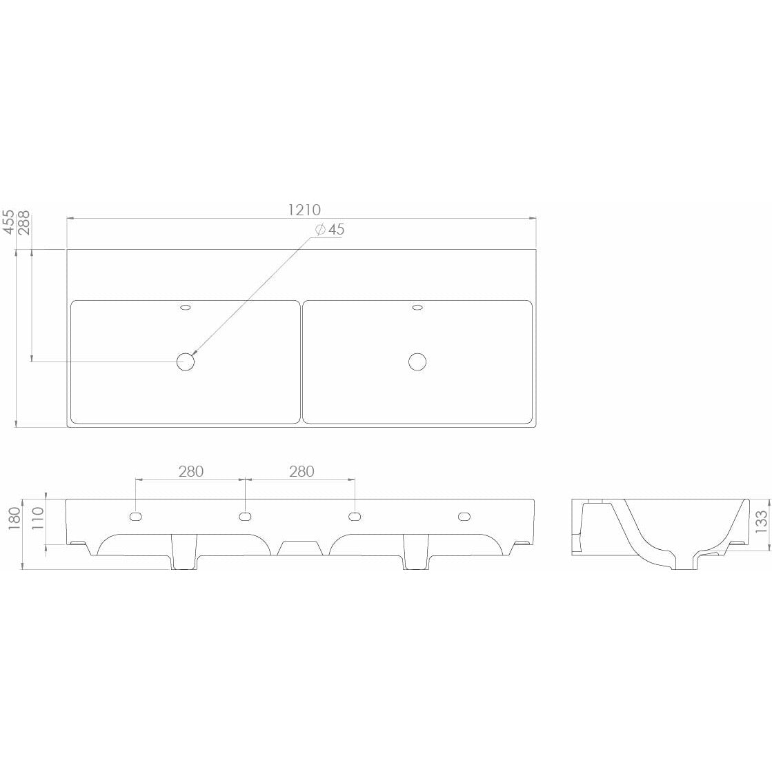 Saneux Gloss White QUADRO 120cm Washbasin 0TH Gloss White - Letta London - 