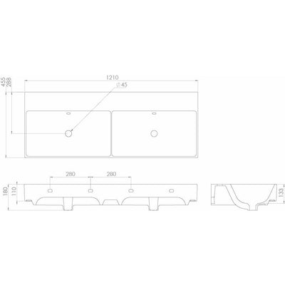 Saneux Gloss White QUADRO 120cm Washbasin 0TH Gloss White - Letta London - 