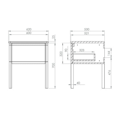Saneux Matt Fiord Floor Standing Vanity Unit and Sink (600mm) - Letta London - Floor Standing Vanity Units
