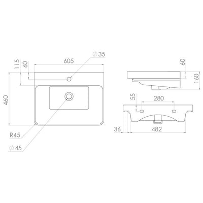 Saneux Matt Fiord Wall Hung Vanity Unit and Sink (600mm) - Letta London - Wall Hung Vanity Units