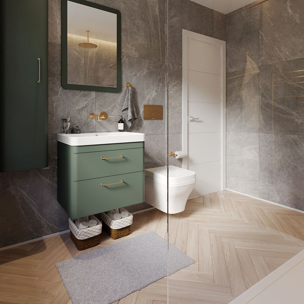 Saneux Matt Sage Wall Hung Vanity Unit and Sink 600mm