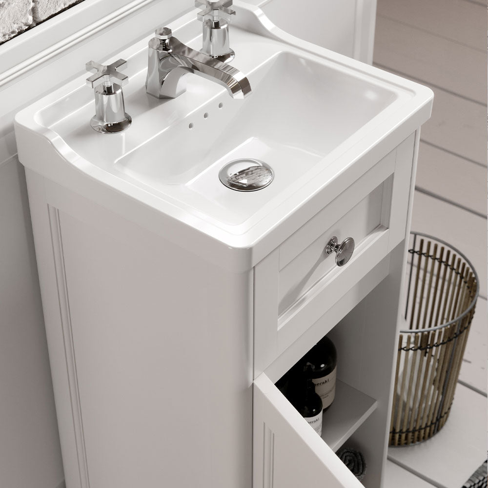 Saneux Matt White Floor Standing Vanity Unit and Sink (400mm) - Letta London - Floor Standing Vanity Units