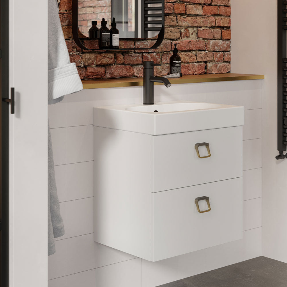 Saneux Matt White Wall-Mounted Vanity Unit and Sink (500mm) - Letta London - Vanity Units
