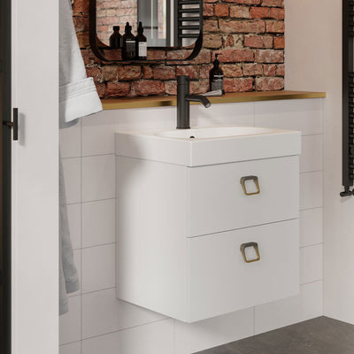 Saneux Matt White Wall-Mounted Vanity Unit and Sink (600mm) - Letta London - Vanity Units