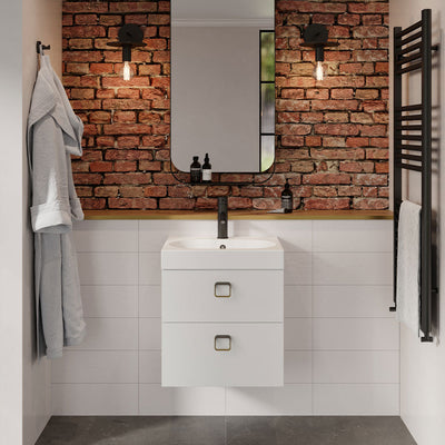 Saneux Matt White Wall-Mounted Vanity Unit and Sink (600mm) - Letta London - Vanity Units