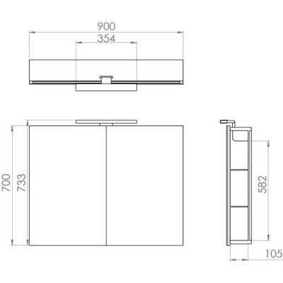 Saneux OLYMPUS H700 x W900 (2 Door) illuminated cabinet 4500K Top lighting profile, Demister Pad & Mirrored back - Letta London - Mirror Cabinets
