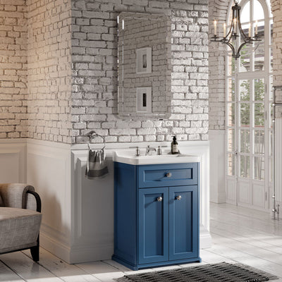 Saneux Prussian Blue Floor Standing Vanity Unit and Sink (600mm) - Letta London - Floor Standing Vanity Units